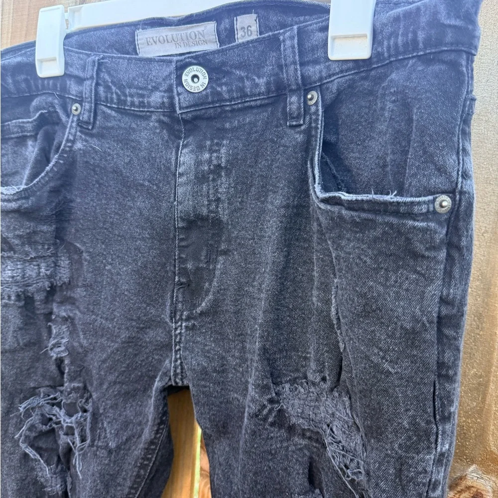 Evolution In Design Black Distressed Jeans Men’s Size 36/32 Slim Fit - Picture 7 of 12